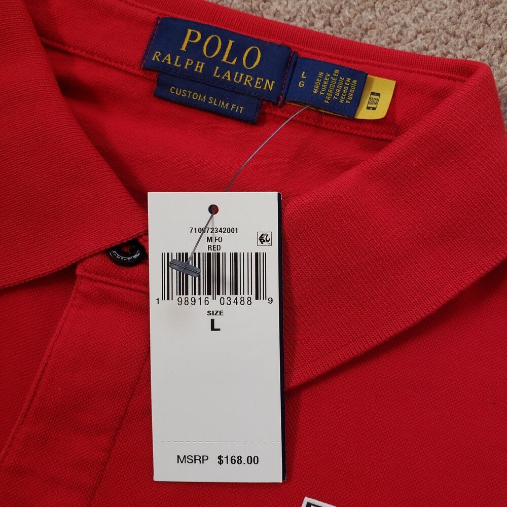 Polo Ralph Lauren Motorsport Racing Size Large Classic Slim Fit Red Polo Shirt - Picture 4 of 7